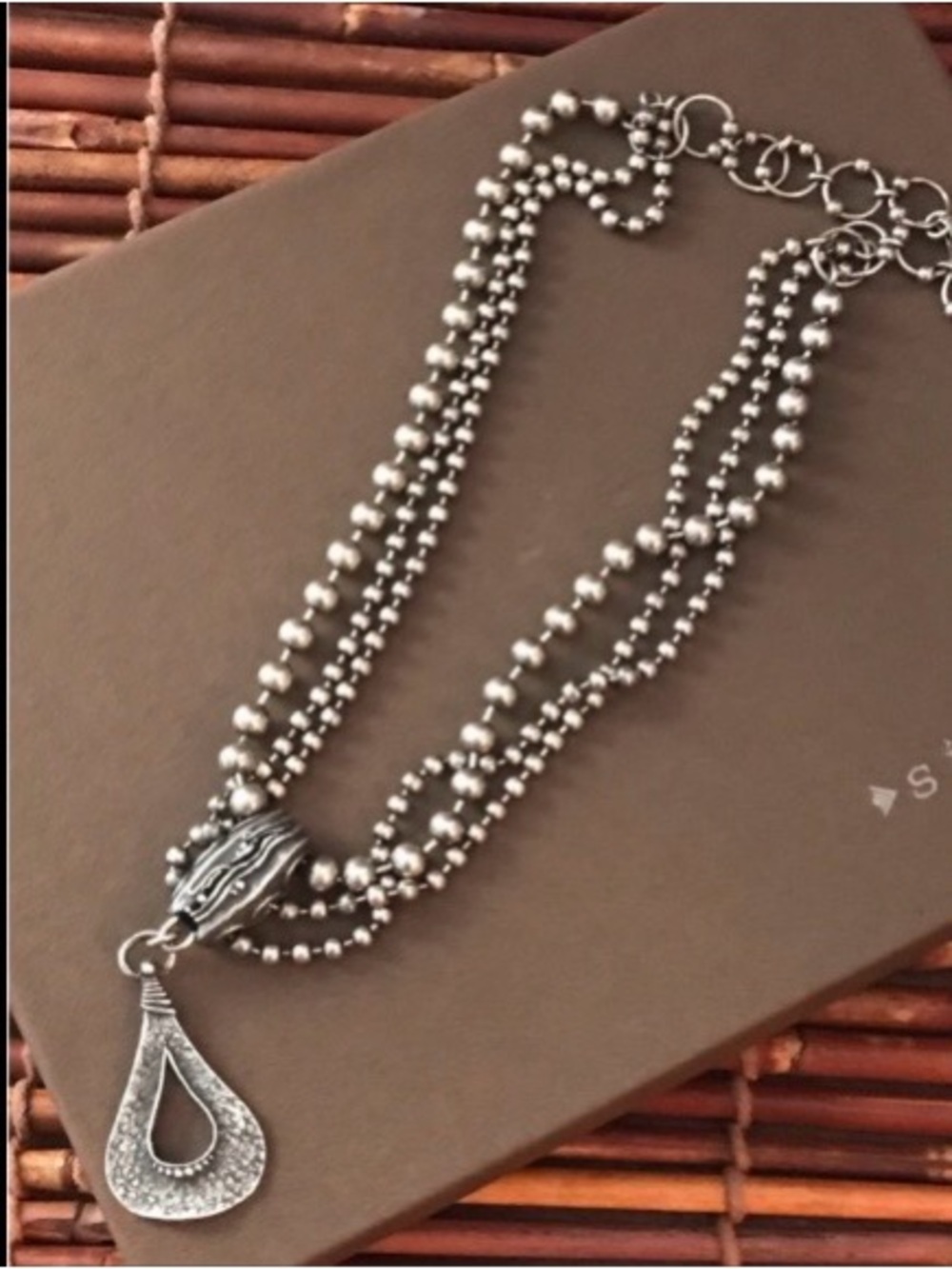 Silpada Silver Multi-Strand Beaded Necklace & Textured Teardrop Pendant Rare New